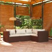 Set muebles de jardín 4 piezas y cojines ratán sintético marrón