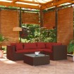 Set sofás de jardín 5 piezas y cojines ratán sintético marrón