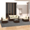 Set muebles de jardín 5 piezas y cojines ratán sintético marrón