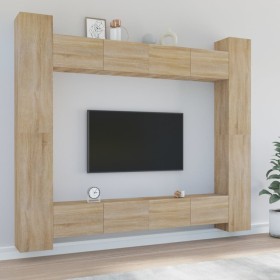Set de muebles para TV 8 pzas madera contrachapada roble