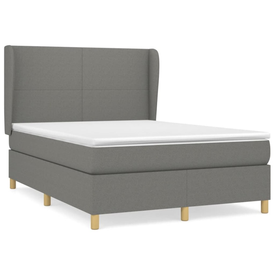 Cama box spring con colchón tela gris oscuro 140x200