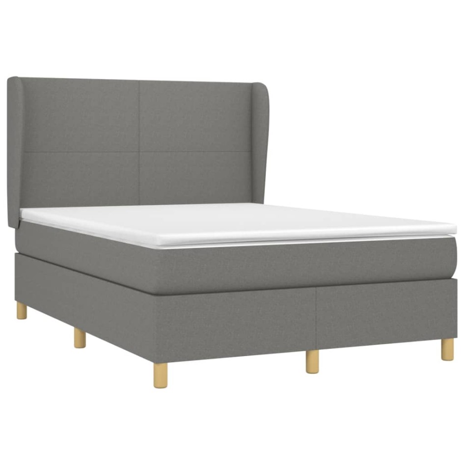 Cama box spring con colchón tela gris oscuro 140x200