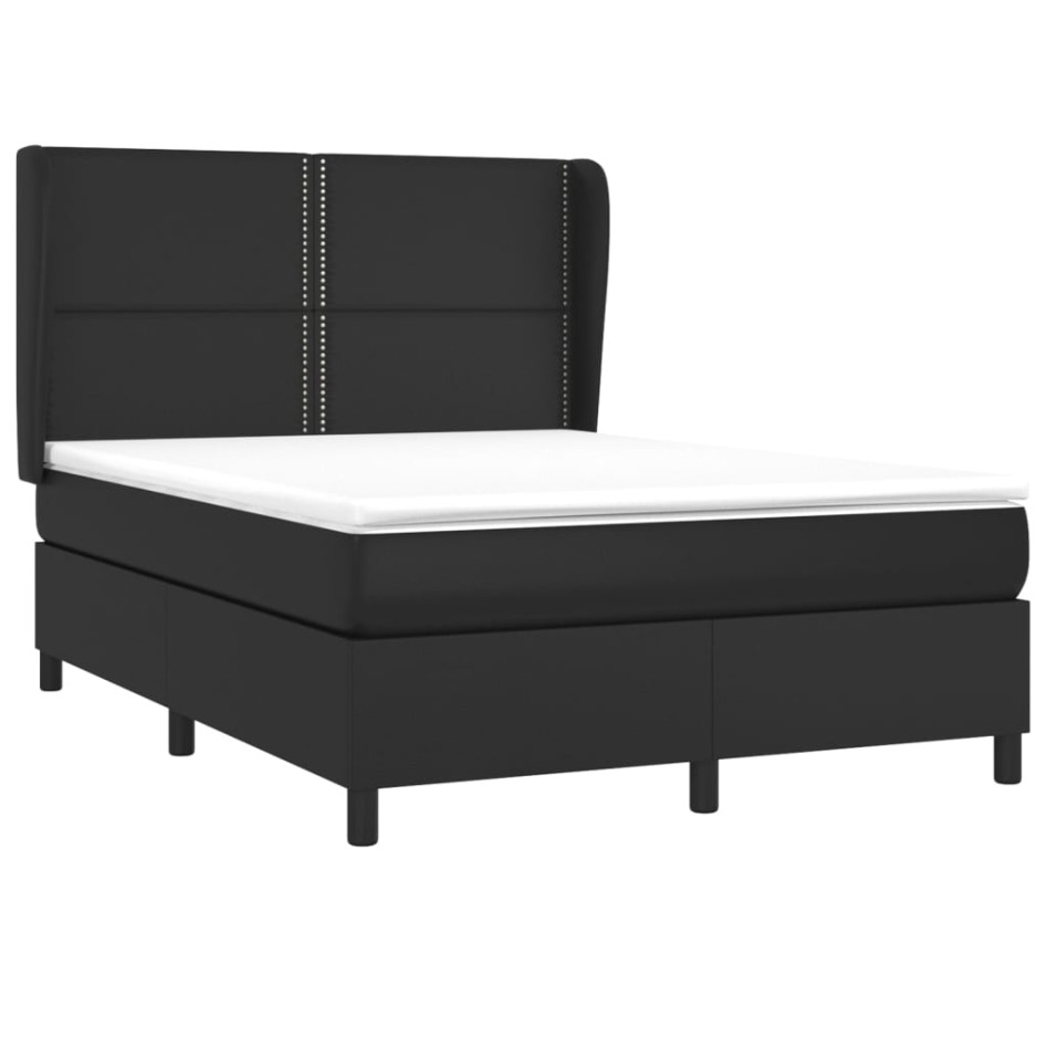 Cama box spring con colchón cuero sintético negro 140x190