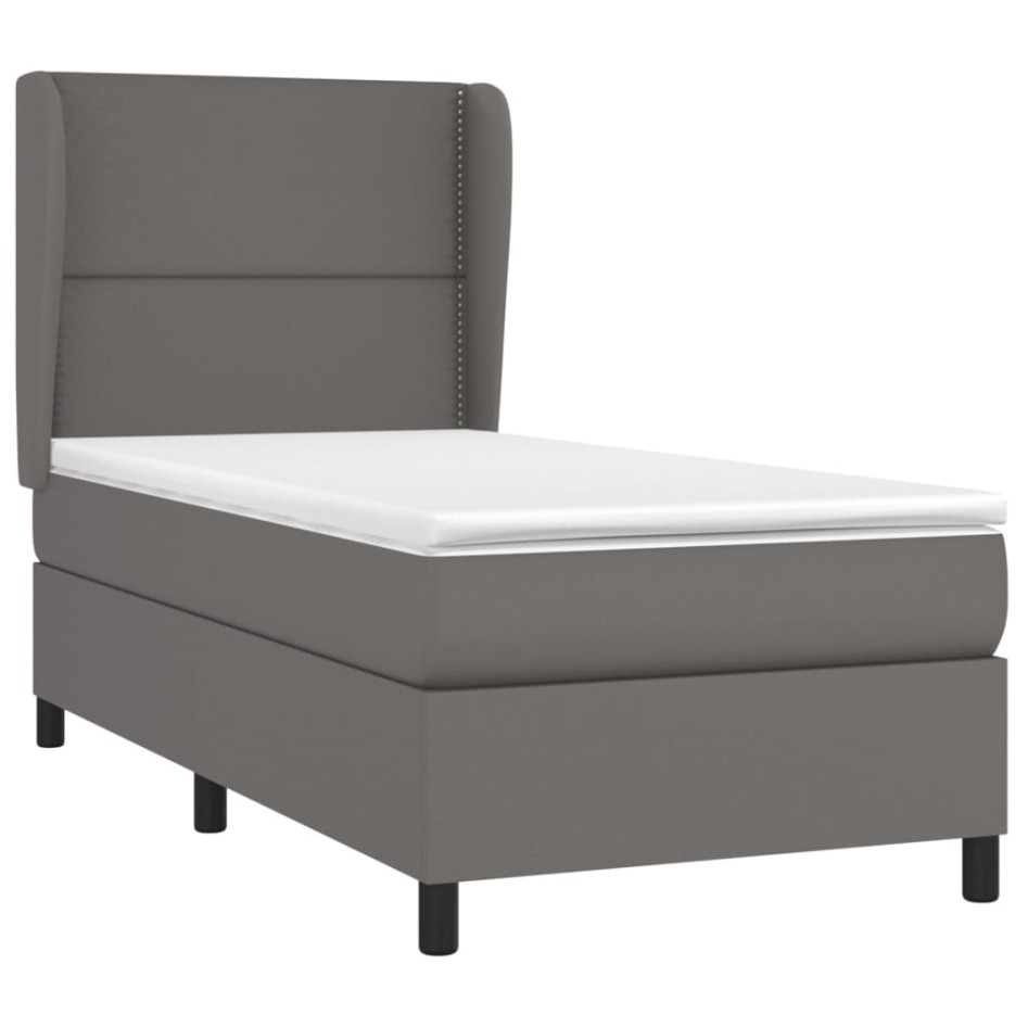 Cama box spring con colchón cuero sintético gris 100x200