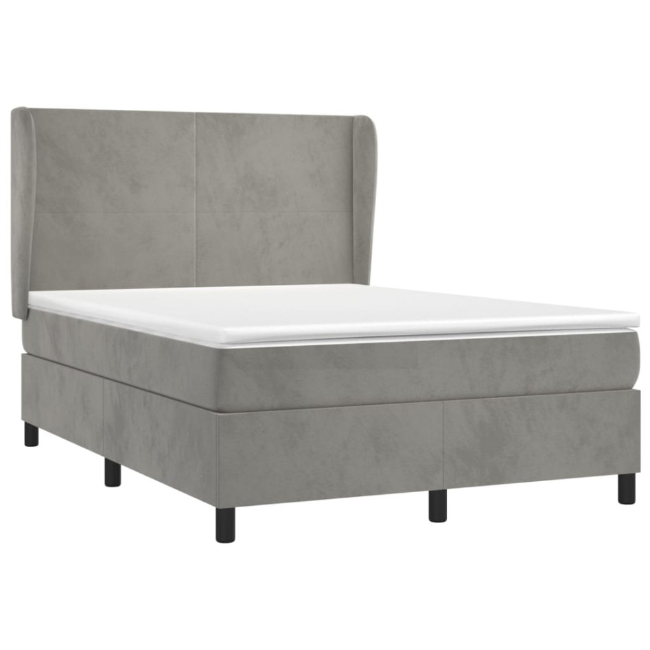Cama box spring con colchón terciopelo gris claro 140x190