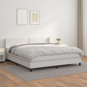 Cama box spring con colchón cuero sintético blanco 160x200