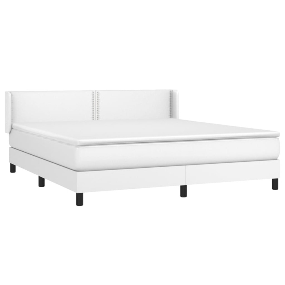 Cama box spring con colchón cuero sintético blanco 160x200