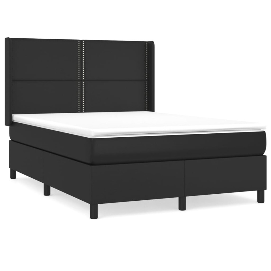 Cama box spring con colchón cuero sintético negro