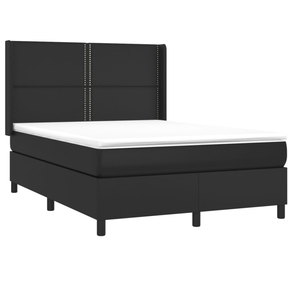 Cama box spring con colchón cuero sintético negro