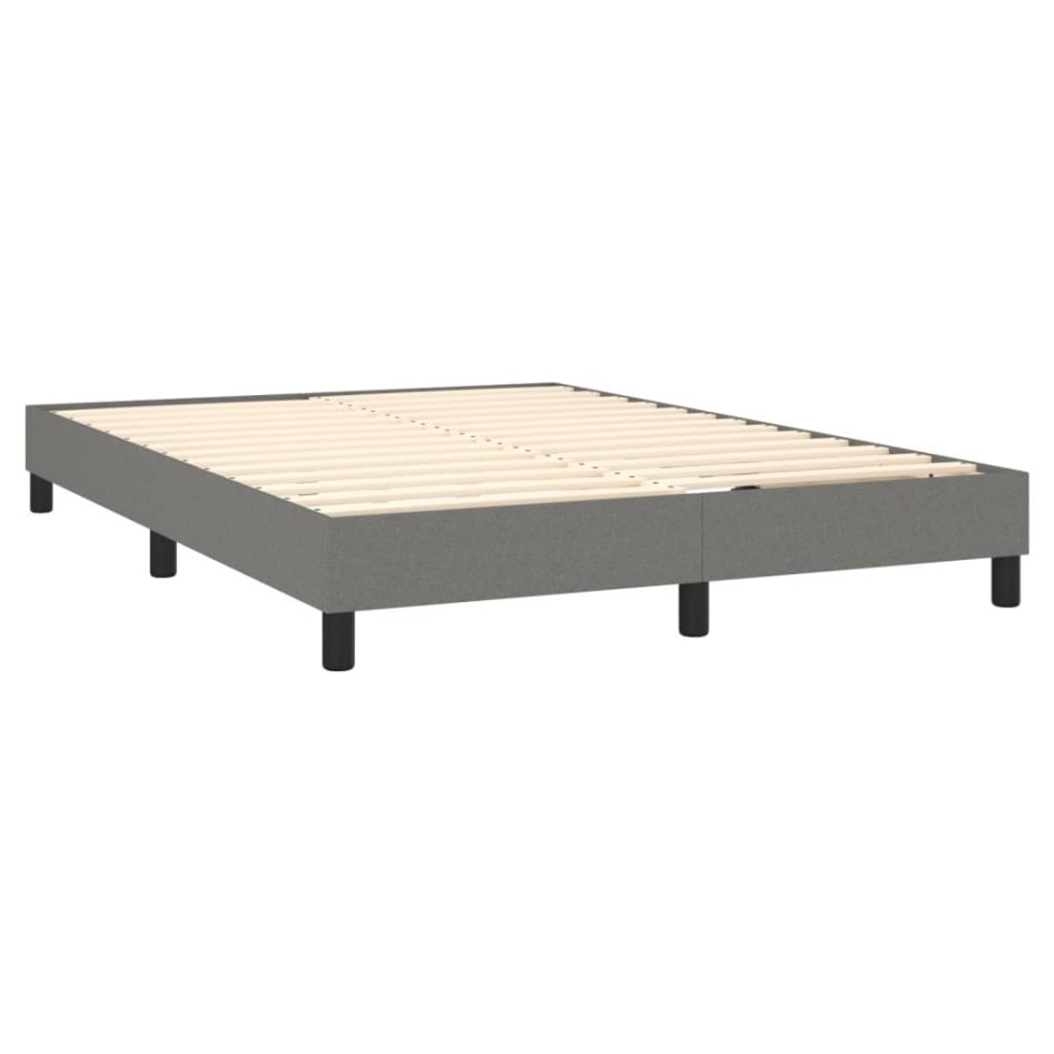 Cama box spring con colchón y LED tela gris oscuro 140x190