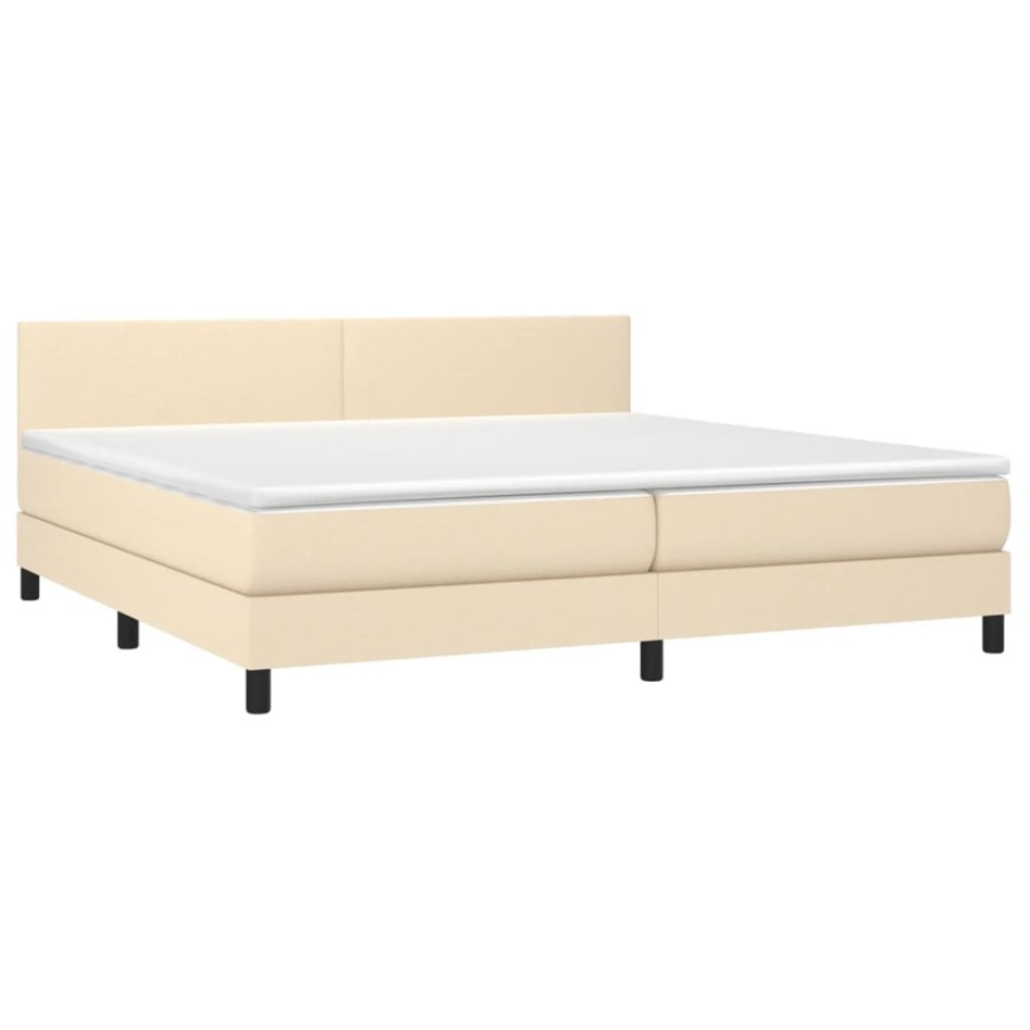 Cama box spring con colchón y LED tela crema 200x200