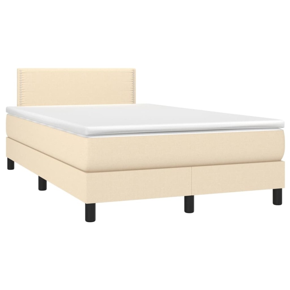 Cama box spring con colchón y LED tela crema 120x200