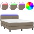 Cama box spring colchón y luces LED tela gris taupe 140x200