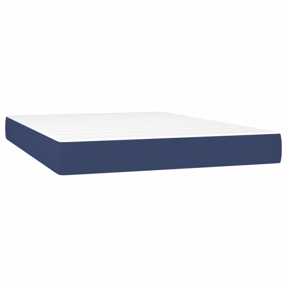 Cama box spring con colchón y LED tela azul 140x200