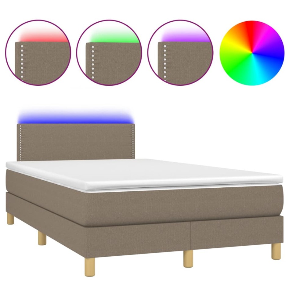 Cama box spring con colchón y LED tela gris taupe 120x200