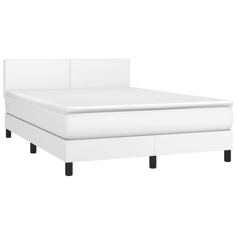 Cama box spring colchón y LED cuero sintético blanco 140x200