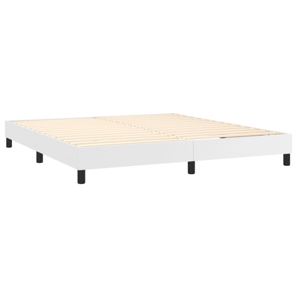Cama box spring colchón y LED cuero sintético blanco 160x200