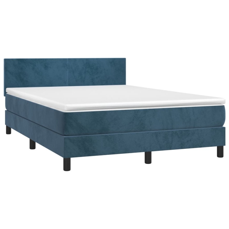 Cama box spring colchón y LED terciopelo azul oscuro 140x200