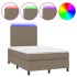 Cama box spring con colchón y LED tela gris taupe 120x200