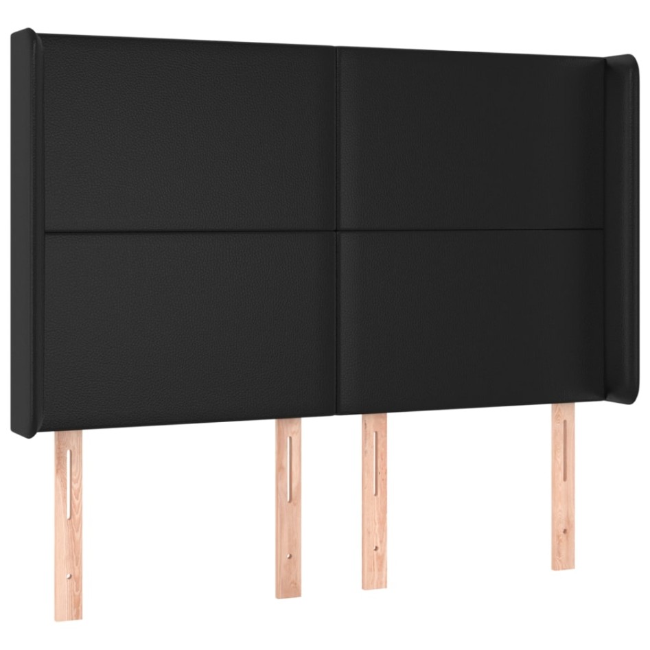 Cama box spring colchón y LED cuero sintético negro 140x200