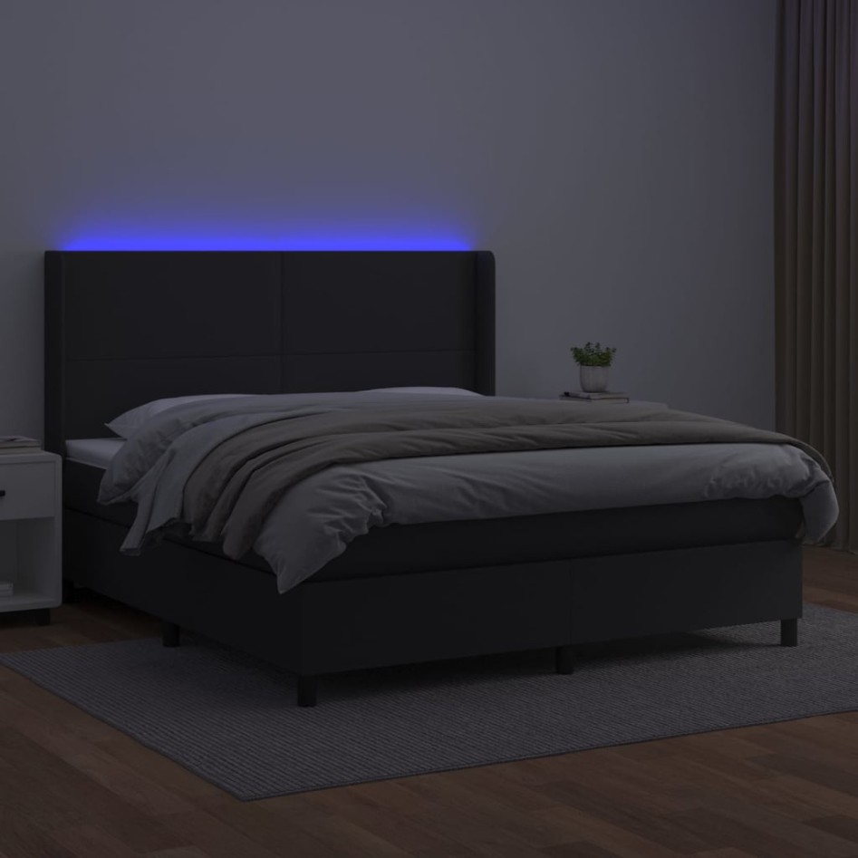 Cama box spring colchón y LED cuero sintético negro 160x200