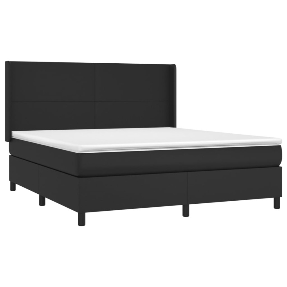 Cama box spring colchón y LED cuero sintético negro 160x200