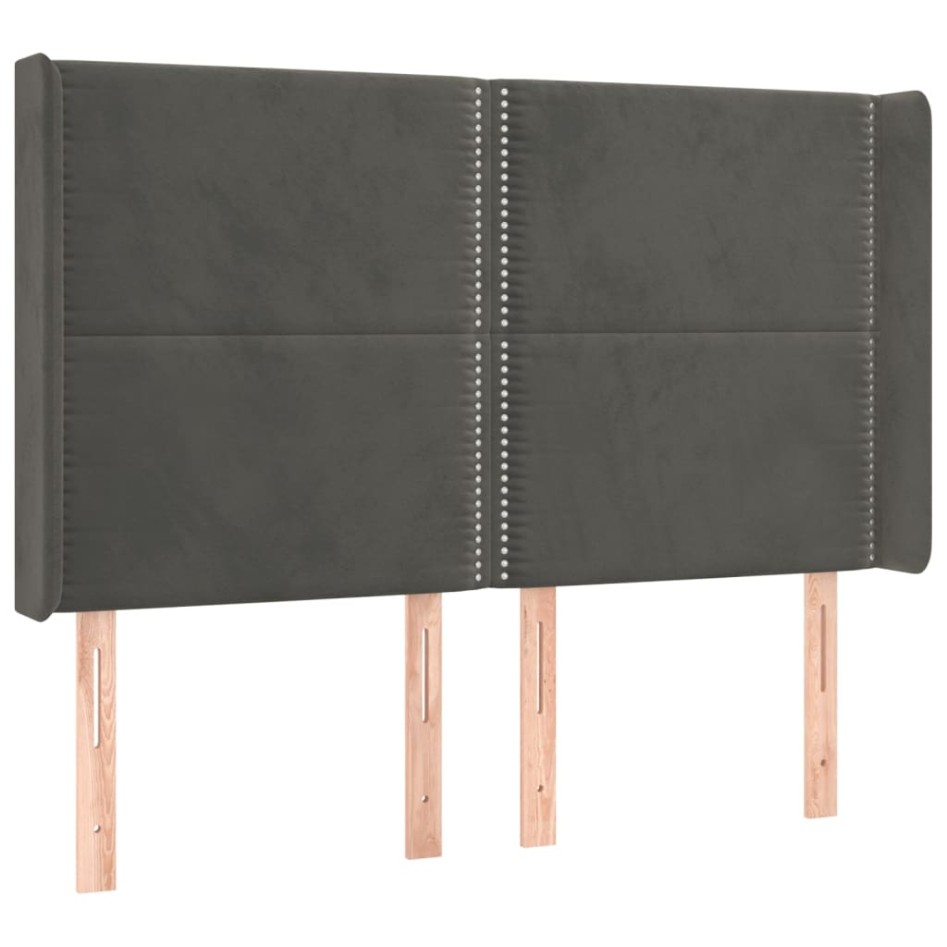 Cama box spring colchón y LED terciopelo gris oscuro 140x190