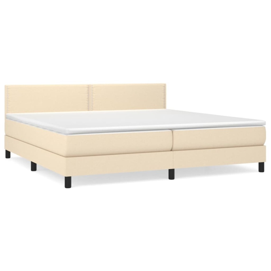 Cama box spring con colchón tela color crema 200x200