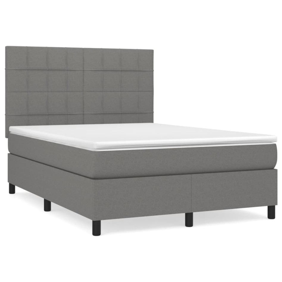 Cama box spring con colchón tela gris oscuro 140x200