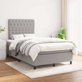 Cama box spring con colchón tela gris claro 120x200