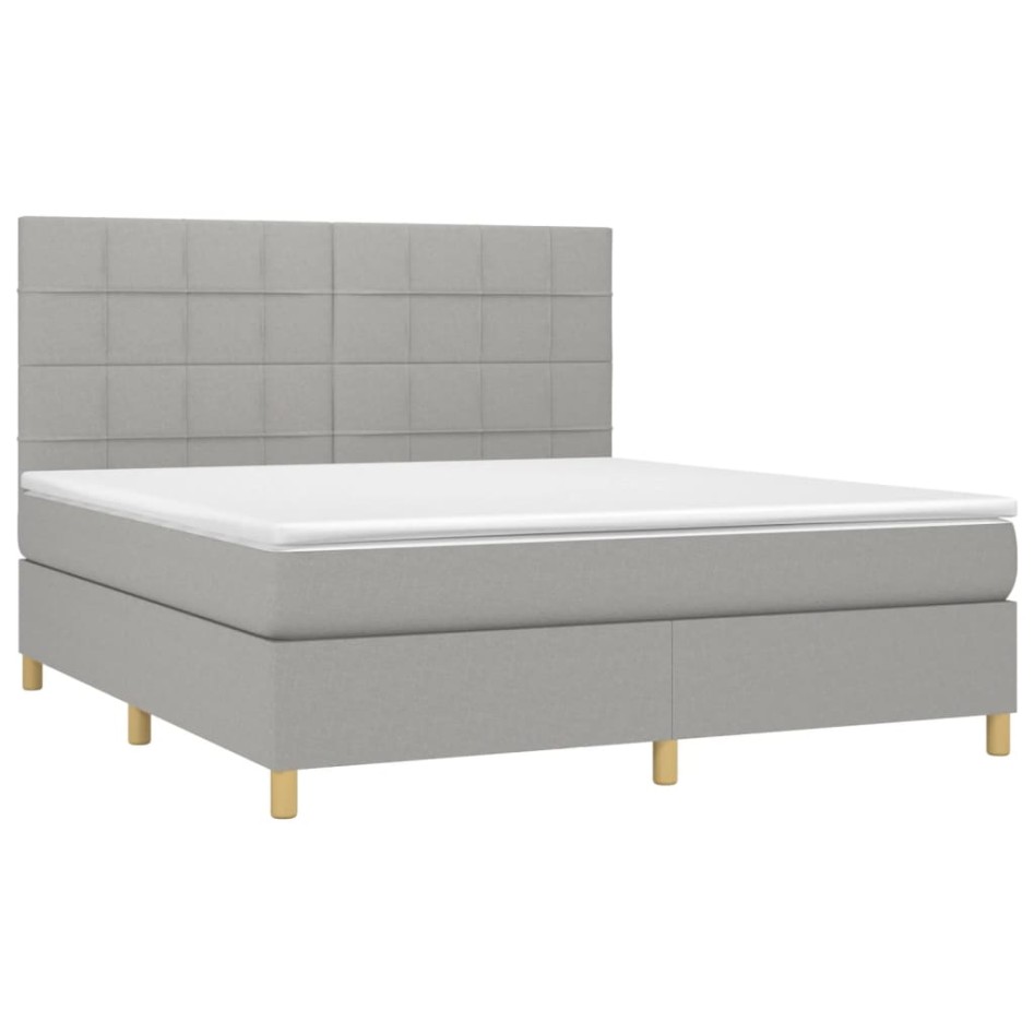 Cama box spring con colchón tela gris claro 160x200