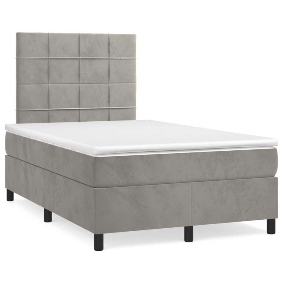 Cama box spring con colchón terciopelo gris claro 120x200