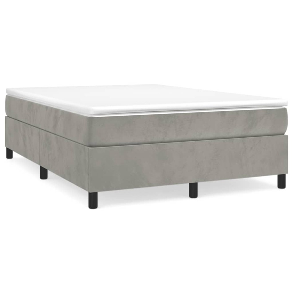 Cama box spring con colchón terciopelo gris claro 140x190