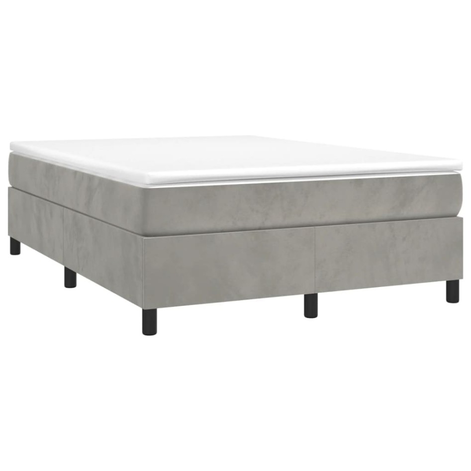 Cama box spring con colchón terciopelo gris claro 140x190