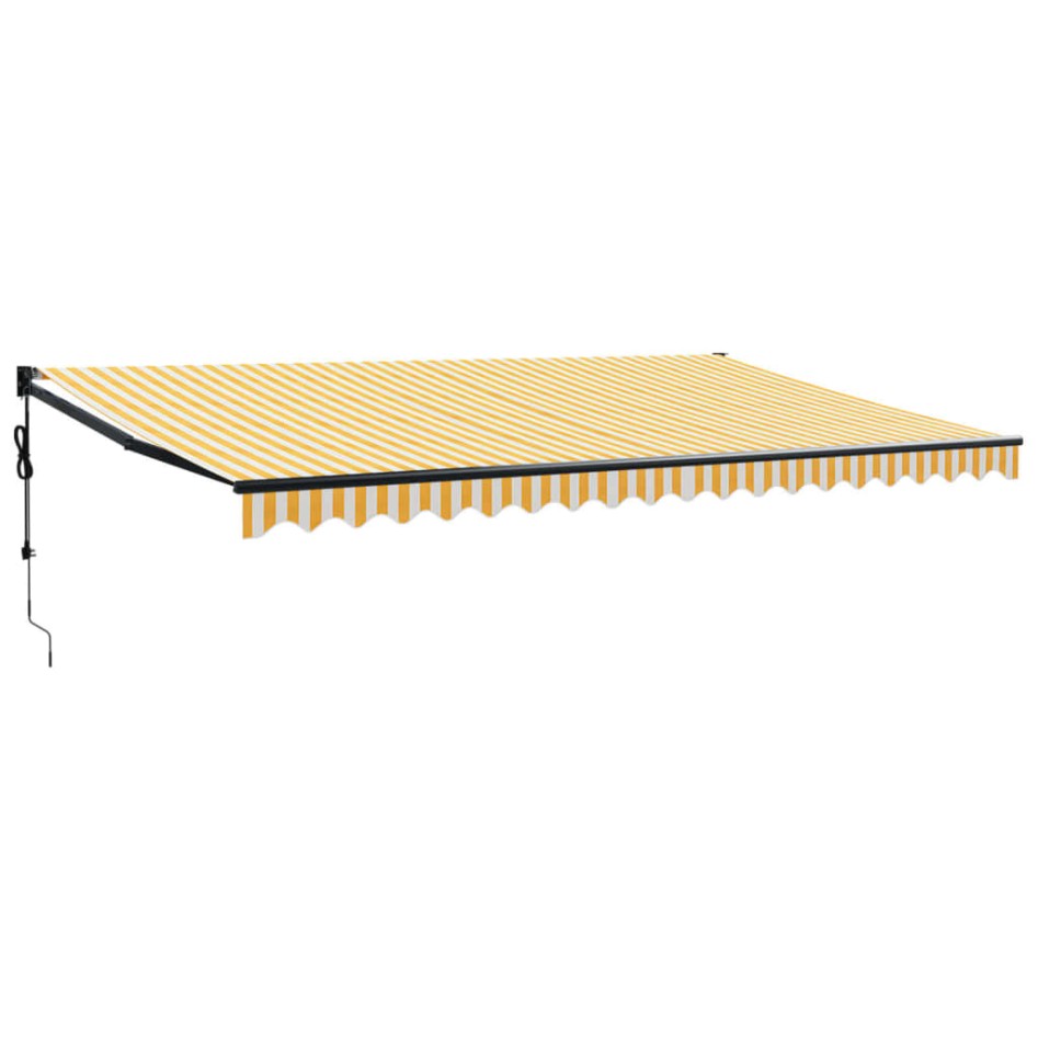 Toldo retráctil automático amarillo y blanco 5x3