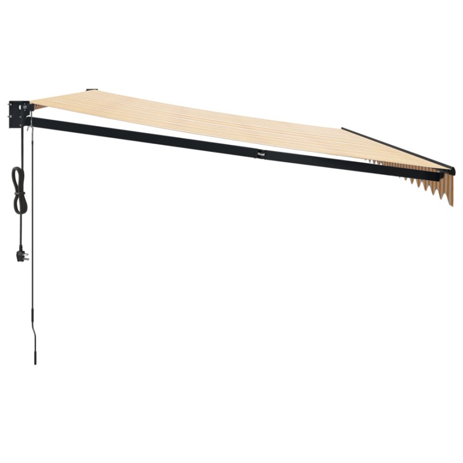 Toldo retráctil automático amarillo y blanco 5x3
