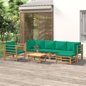 Set de muebles de jardín 7 piezas bambú con cojines