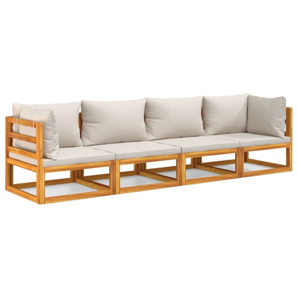 Set muebles de jardín 4 pzas madera maciza y cojines gris