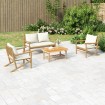Set de muebles de jardín 4 piezas bambú y cojines blanco crema