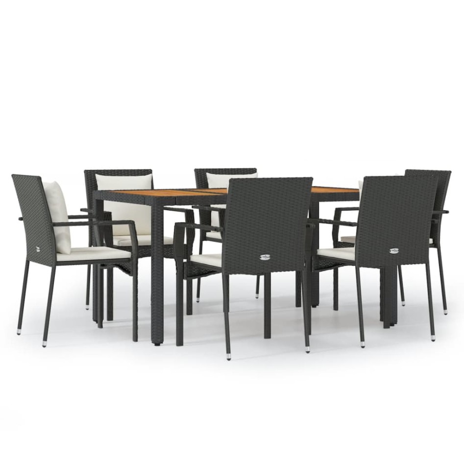 Set de comedor de jardín 7 pzas y cojines ratán sintético