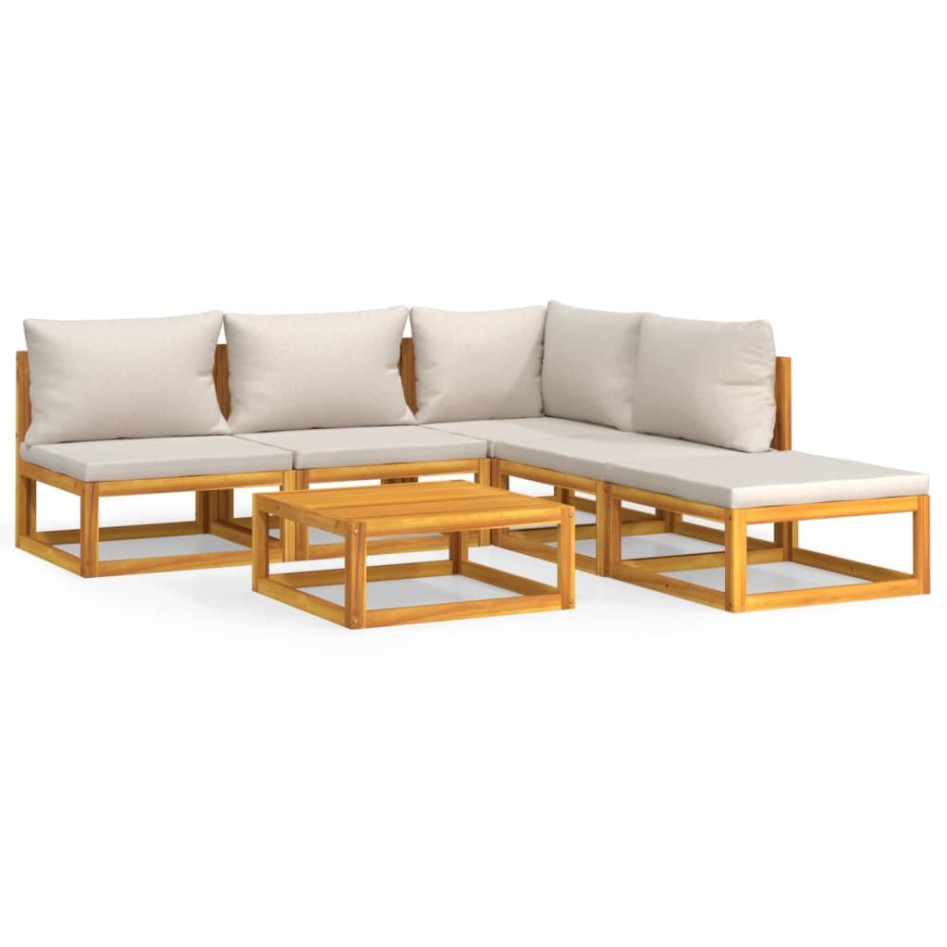 Set muebles de jardín 6 pzas madera maciza y cojines gris