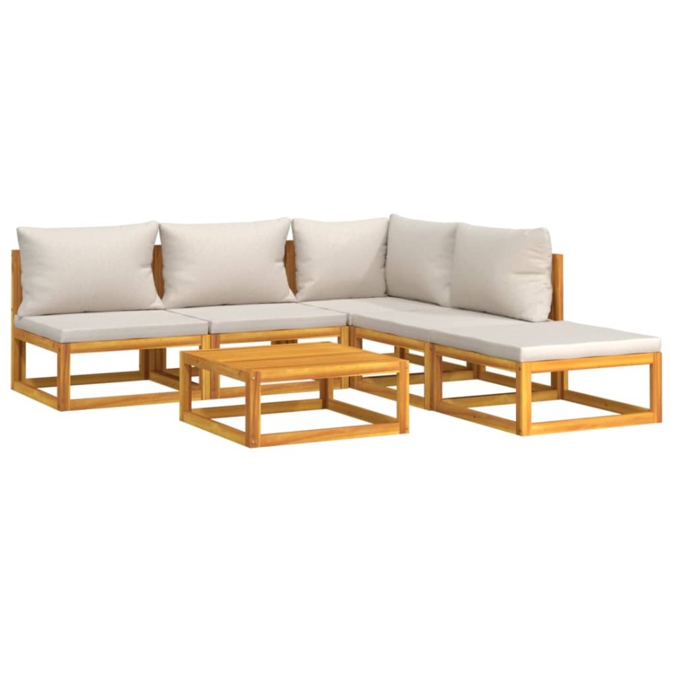 Set muebles de jardín 6 pzas madera maciza y cojines gris