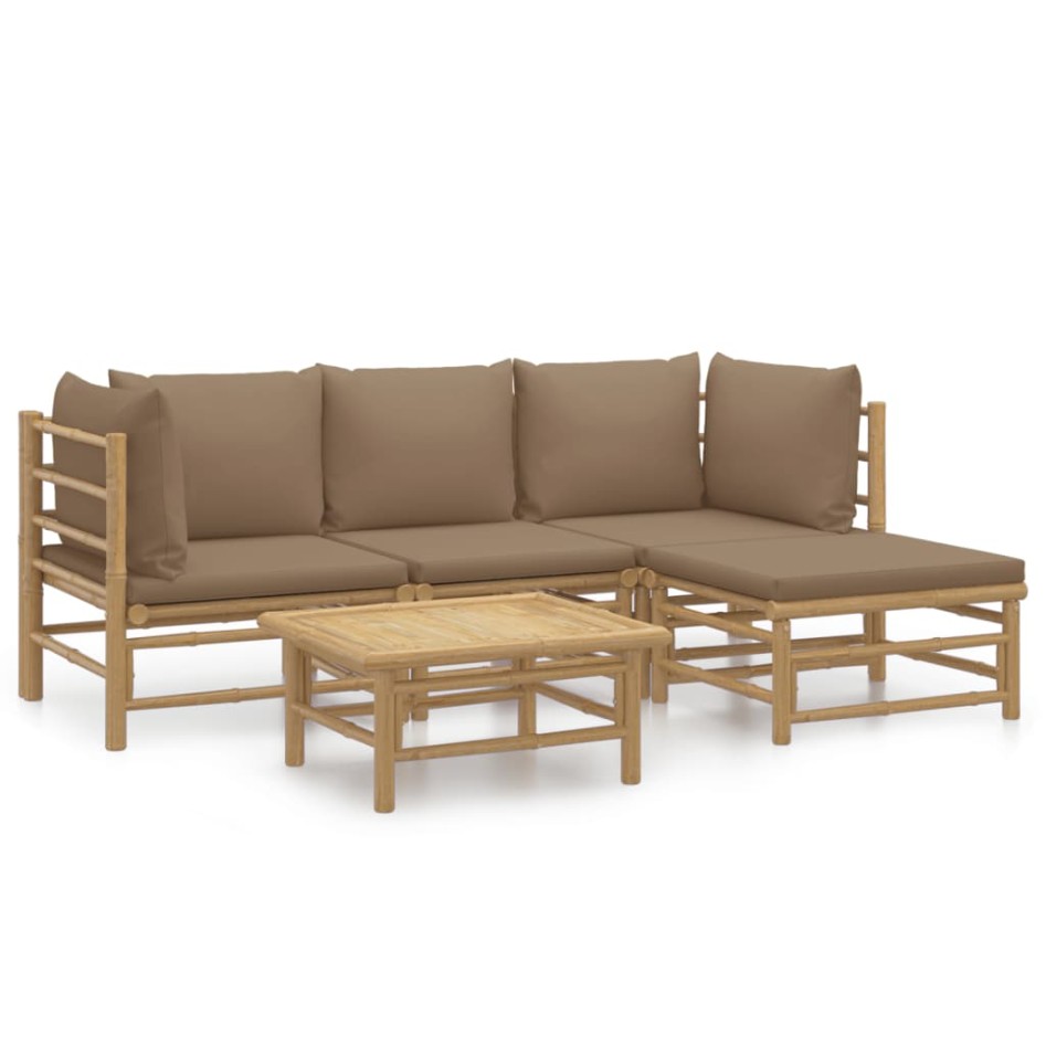 Set de muebles de jardín 5 piezas bambú y cojines gris