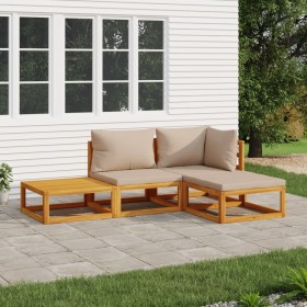 Set muebles de jardín 4 pzas madera maciza y cojines gris