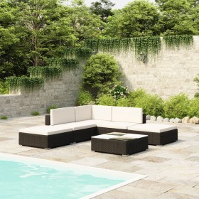 Set muebles de jardín 6 piezas y cojines ratán sintético