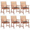 Sillas comedor de jardín y cojines 6 uds madera maciza acacia