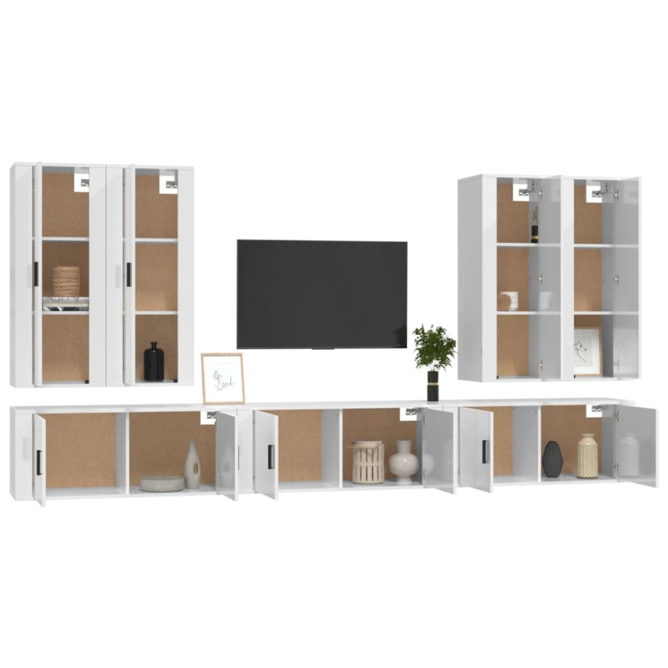 Set de muebles de TV 7 pzas madera contrachapada blanco