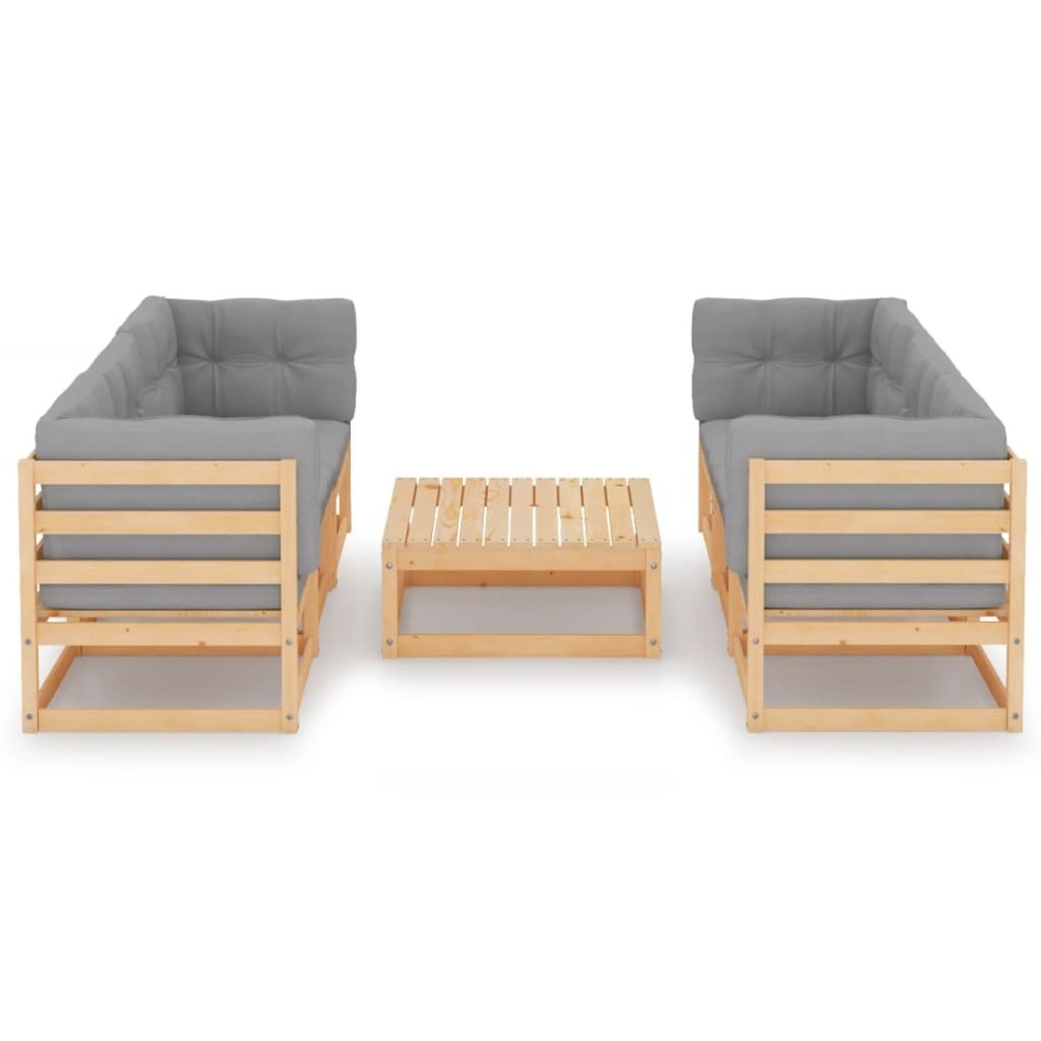 Juego de muebles de jardín 7 pzas y cojines madera pino