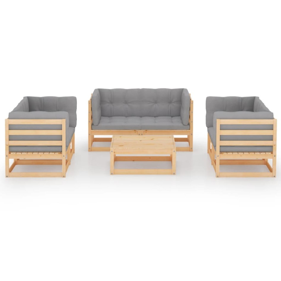 Juego de muebles de jardín 7 pzas y cojines madera pino