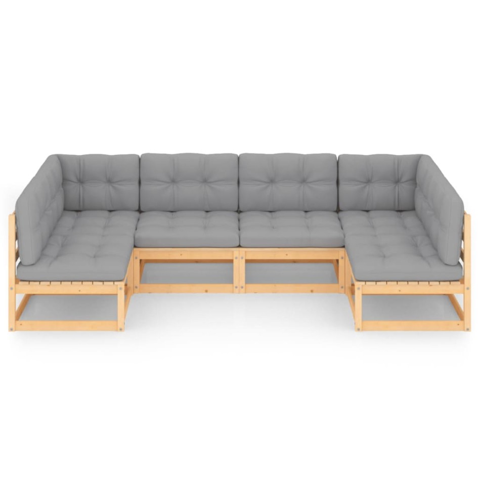 Juego de muebles de jardín 6 pzas y cojines madera maciza